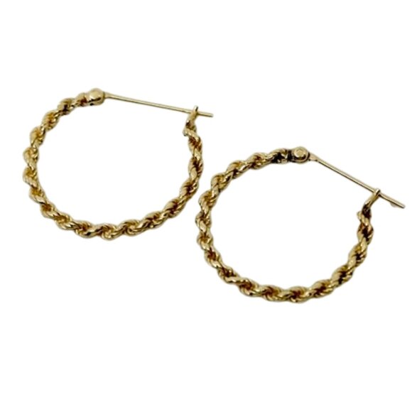 SOLID 14K YELLOW GOLD TWISTED ROPE HOOP EARRINGS~ 2.89 GRAMS - Picture 4 of 7